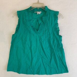 Chloé Shirt Women's 2 Green Cotton Sleeveless Ruffle Tank Top Summer Casual